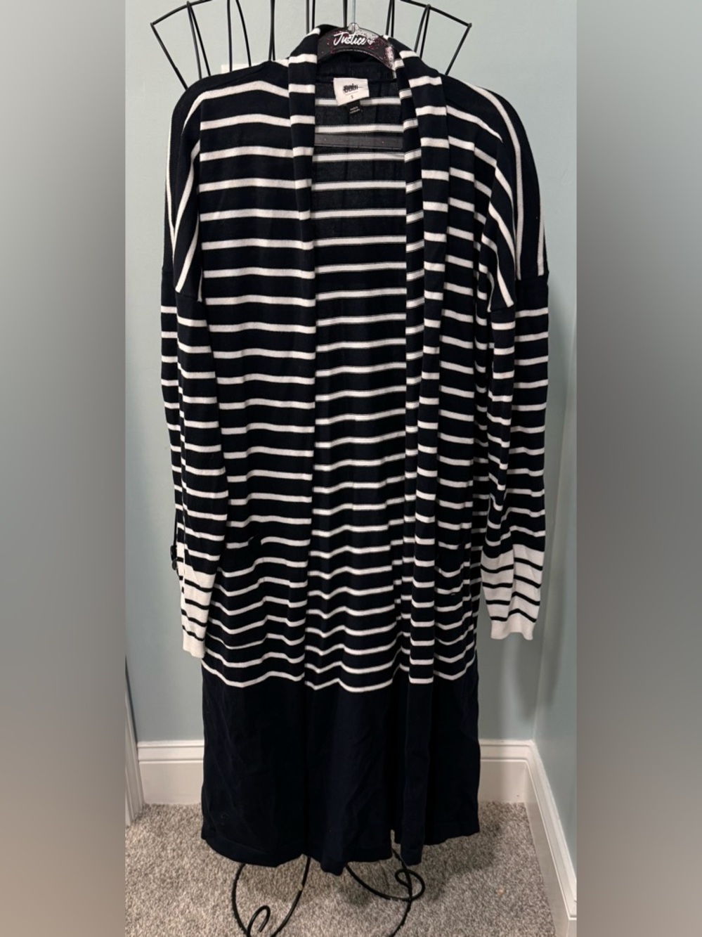 Cabi Navy & White Stripes Small S Open front duster cardigan pockets nautical - Picture 3 of 13
